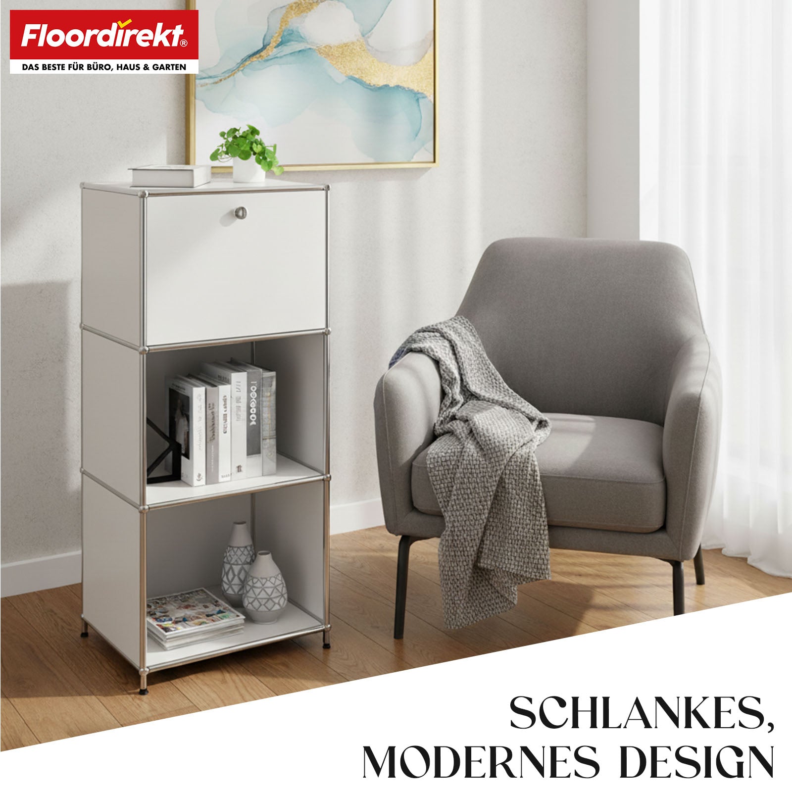 Metallregal | Concept Epure MK-107 | 4-stöckiges Aufbewahrungsregal mit verschließbarem Fach & Ablagen | In verschiedenen Farben