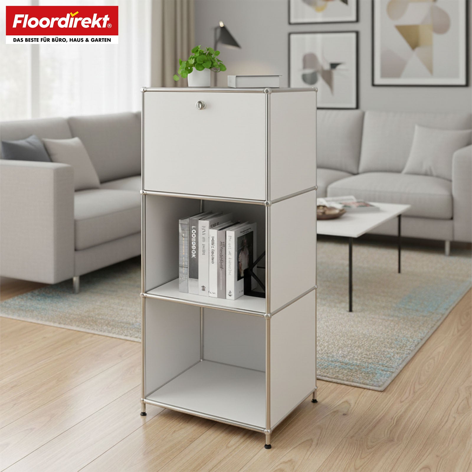 Metallregal | Concept Epure MK-107 | 4-stöckiges Aufbewahrungsregal mit verschließbarem Fach & Ablagen | In verschiedenen Farben