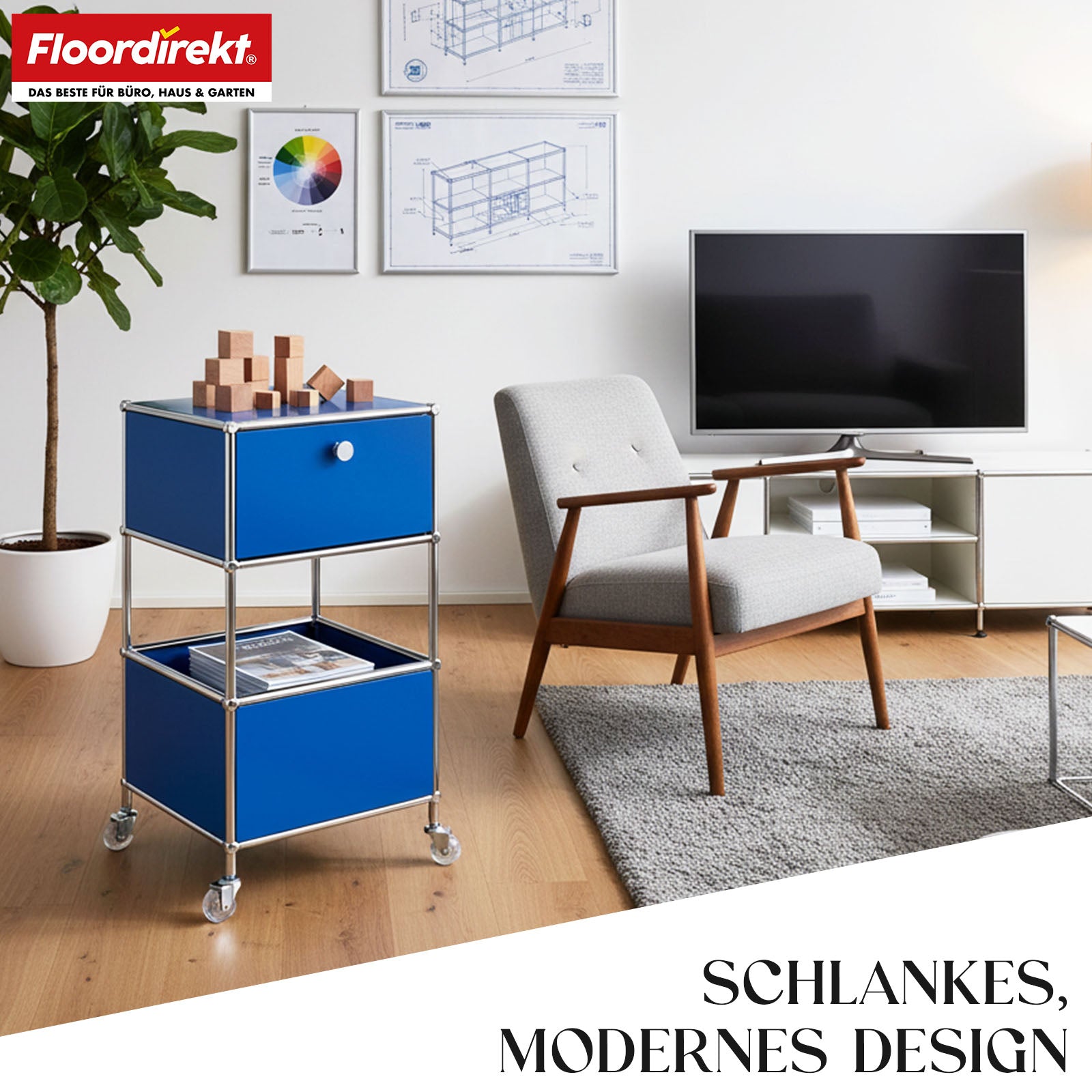 Metallregal | Concept Epure MK-145 | 3-stöckiger Rollcontainer mit Schublade & Ablagen | In mehreren Farben erhältlich