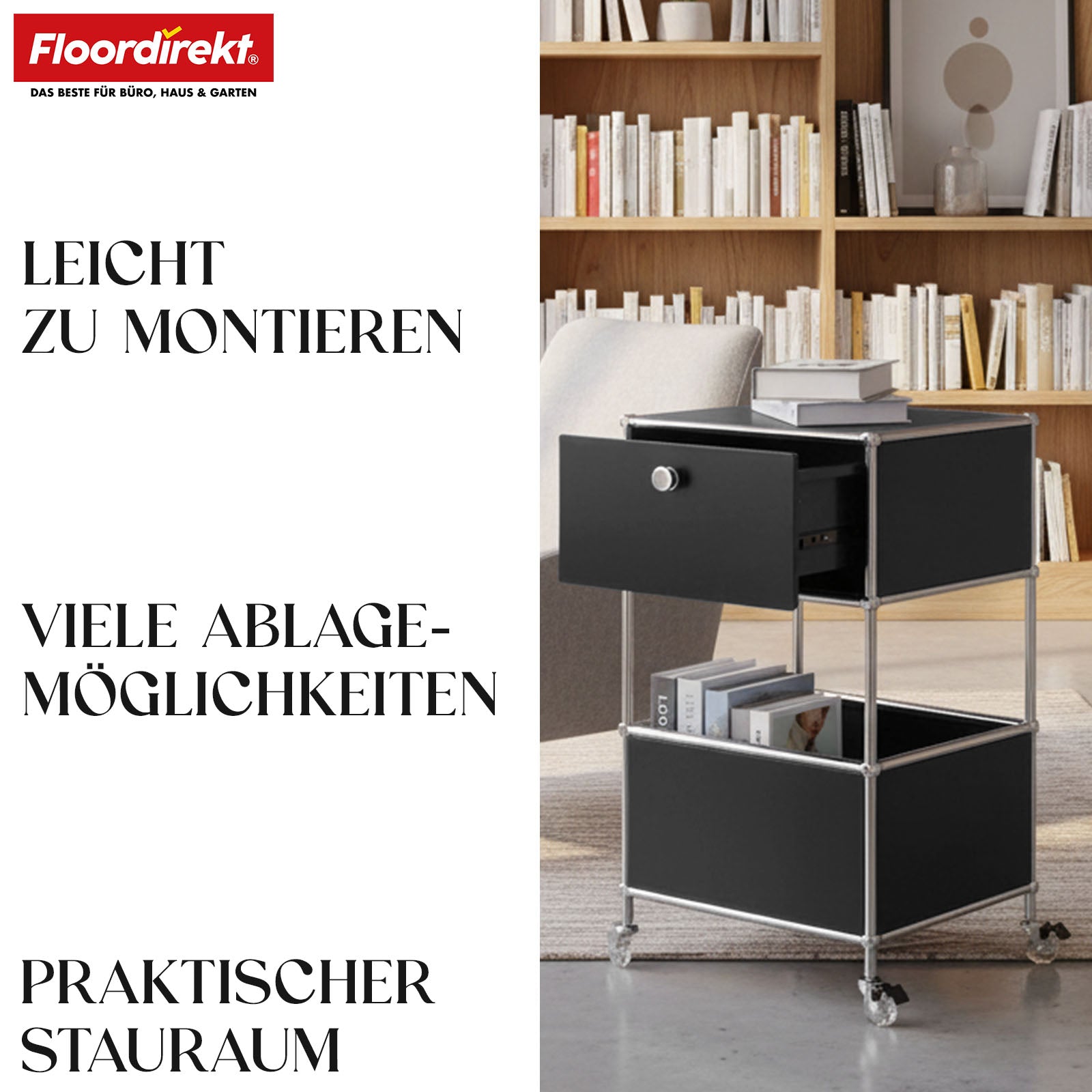 Metallregal | Concept Epure MK-145 | 3-stöckiger Rollcontainer mit Schublade & Ablagen | In mehreren Farben erhältlich