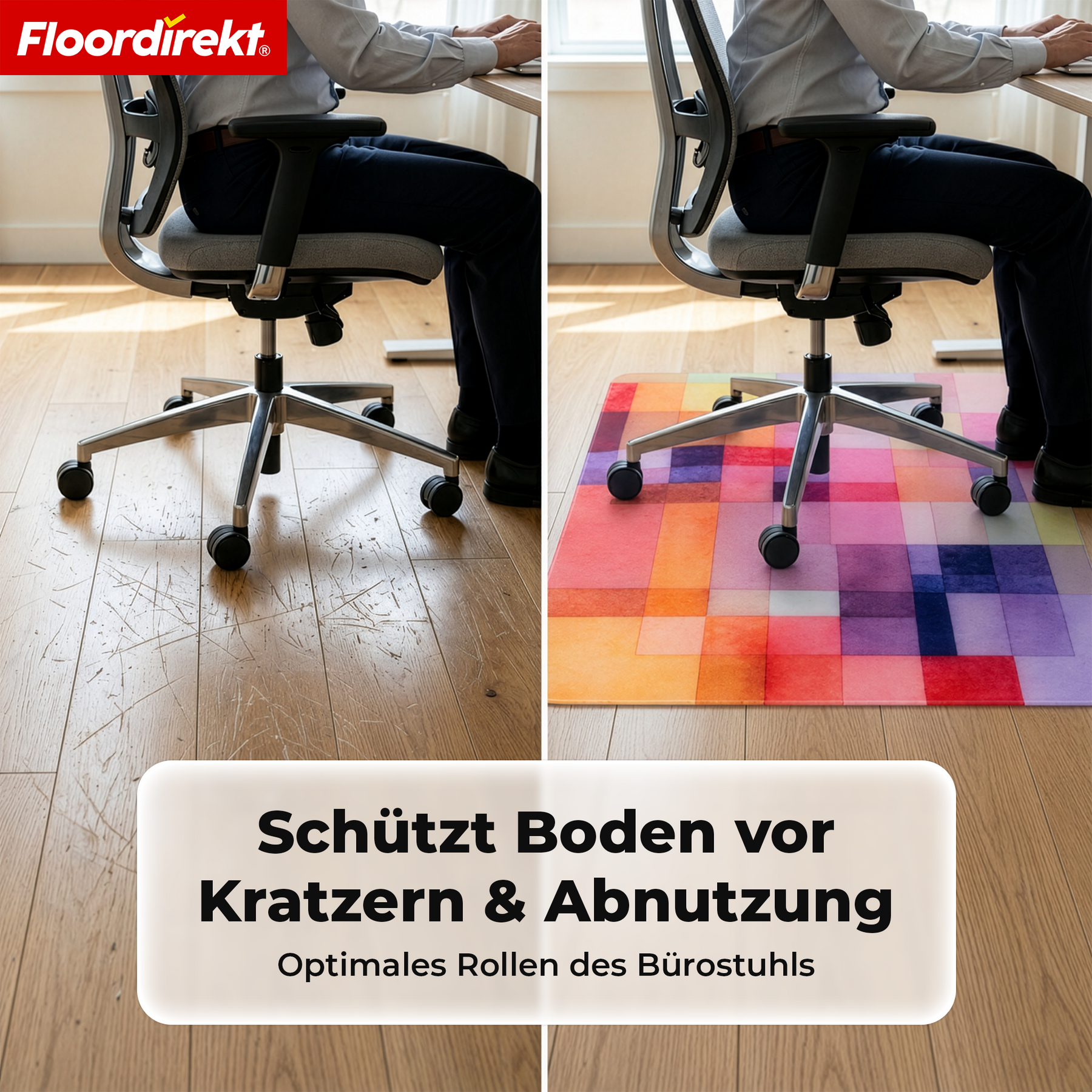 Design Bodenschutzmatte | Robuste Bürostuhlunterlage aus Spezial-PVC für Büro & Homeoffice | 80 x 118 cm