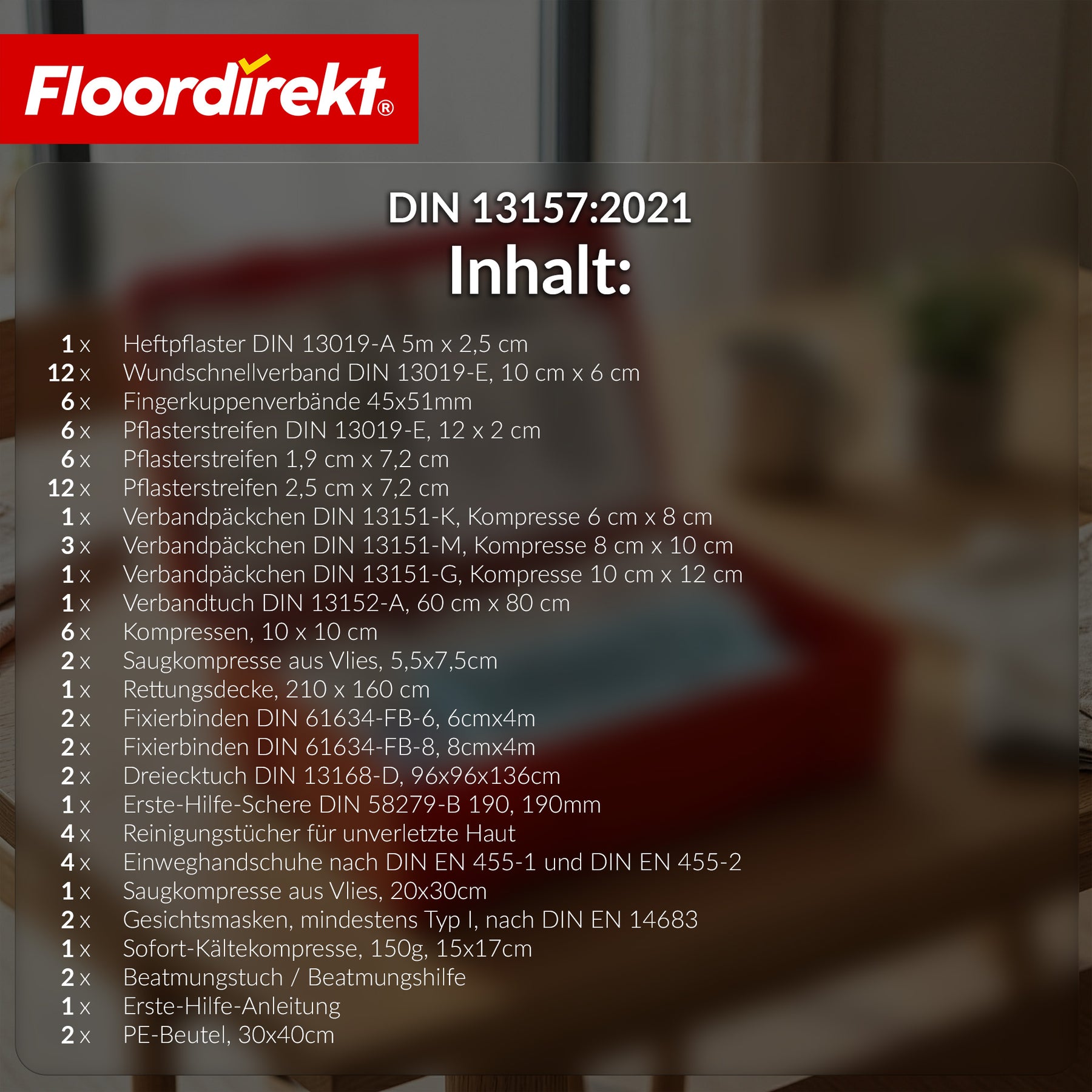 Erste-Hilfe-Koffer | DIN 13157:2021 | Verbandskasten mit Wandhalterung & ISO-Aufklebern