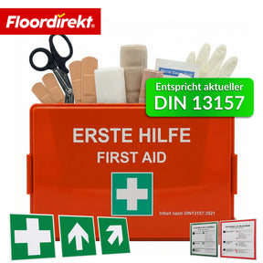 Erste-Hilfe-Koffer | DIN 13157:2021 | Verbandskasten mit Wandhalterung & ISO-Aufklebern