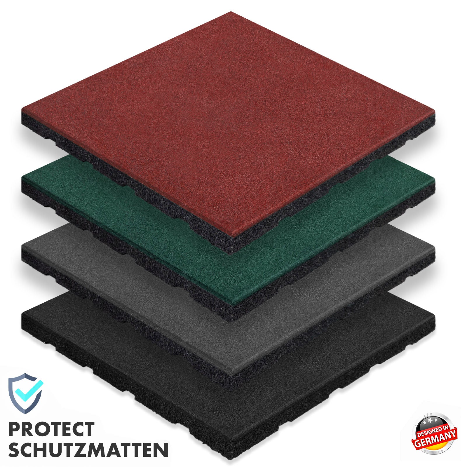 Fallschutzmatte | Play Protect | Rutschfester, robuster Gummi-Bodenschutz | Verschiedene Stärken & Farben | 50 x 50 cm