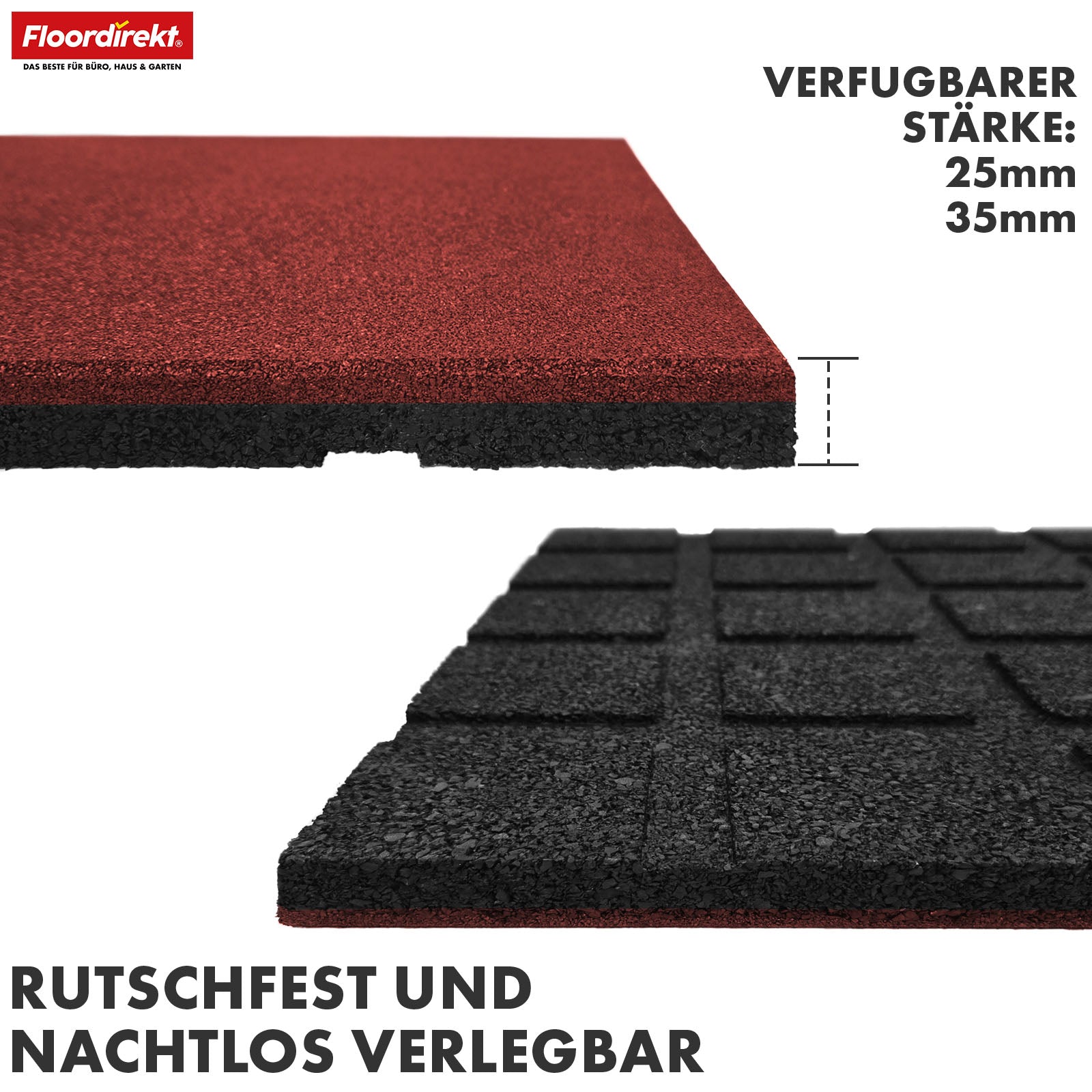 Fallschutzmatte | Play Protect | Rutschfester, robuster Gummi-Bodenschutz | Verschiedene Stärken & Farben | 50 x 50 cm