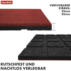 Fallschutzmatte | Play Protect | Rutschfester, robuster Gummi-Bodenschutz | Verschiedene Stärken & Farben | 50 x 50 cm