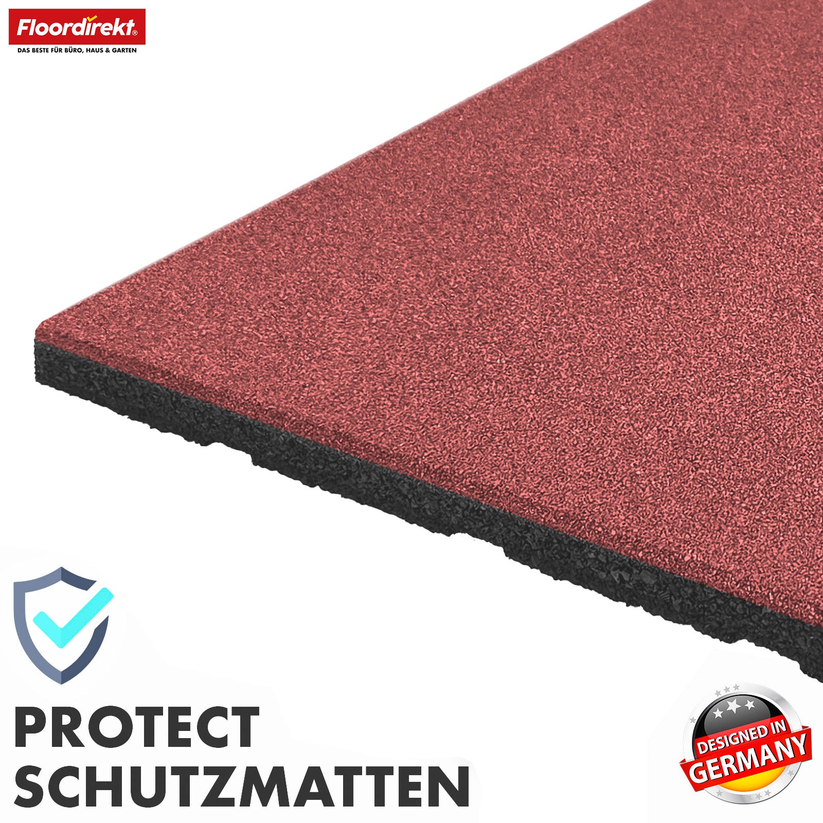 Fallschutzmatte | Play Protect | Rutschfester, robuster Gummi-Bodenschutz | Verschiedene Stärken & Farben | 50 x 50 cm