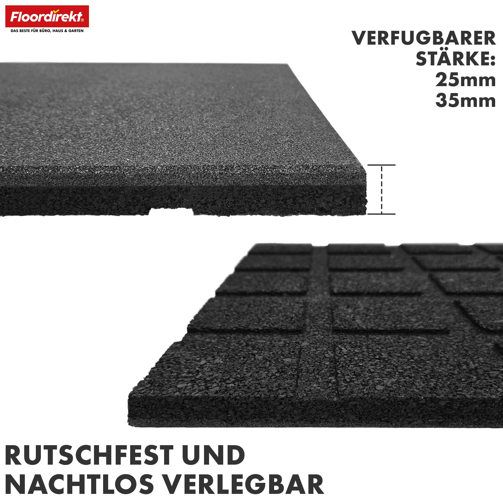 Fallschutzmatte | Play Protect | Rutschfester, robuster Gummi-Bodenschutz | Verschiedene Stärken & Farben | 50 x 50 cm