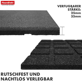 Fallschutzmatte | Play Protect | Rutschfester, robuster Gummi-Bodenschutz | Verschiedene Stärken & Farben | 50 x 50 cm