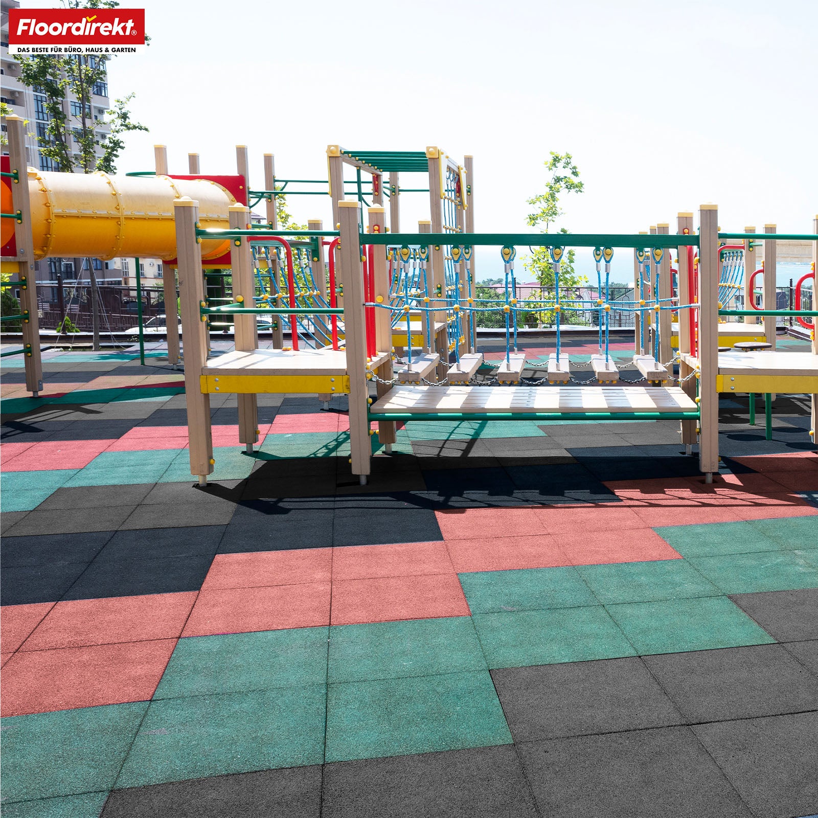 Fallschutzmatte | Play Protect | Rutschfester, robuster Gummi-Bodenschutz | Verschiedene Stärken & Farben | 50 x 50 cm
