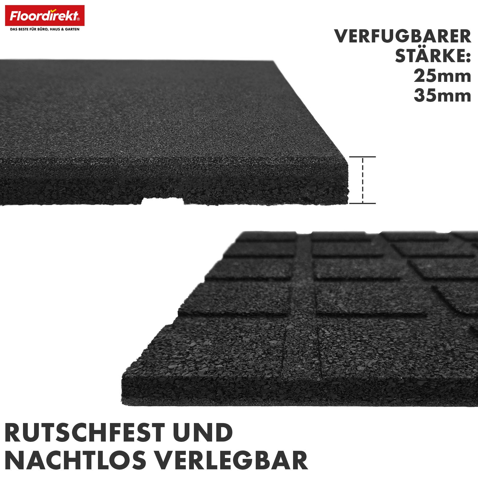 Fallschutzmatte | Play Protect | Rutschfester, robuster Gummi-Bodenschutz | Verschiedene Stärken & Farben | 50 x 50 cm