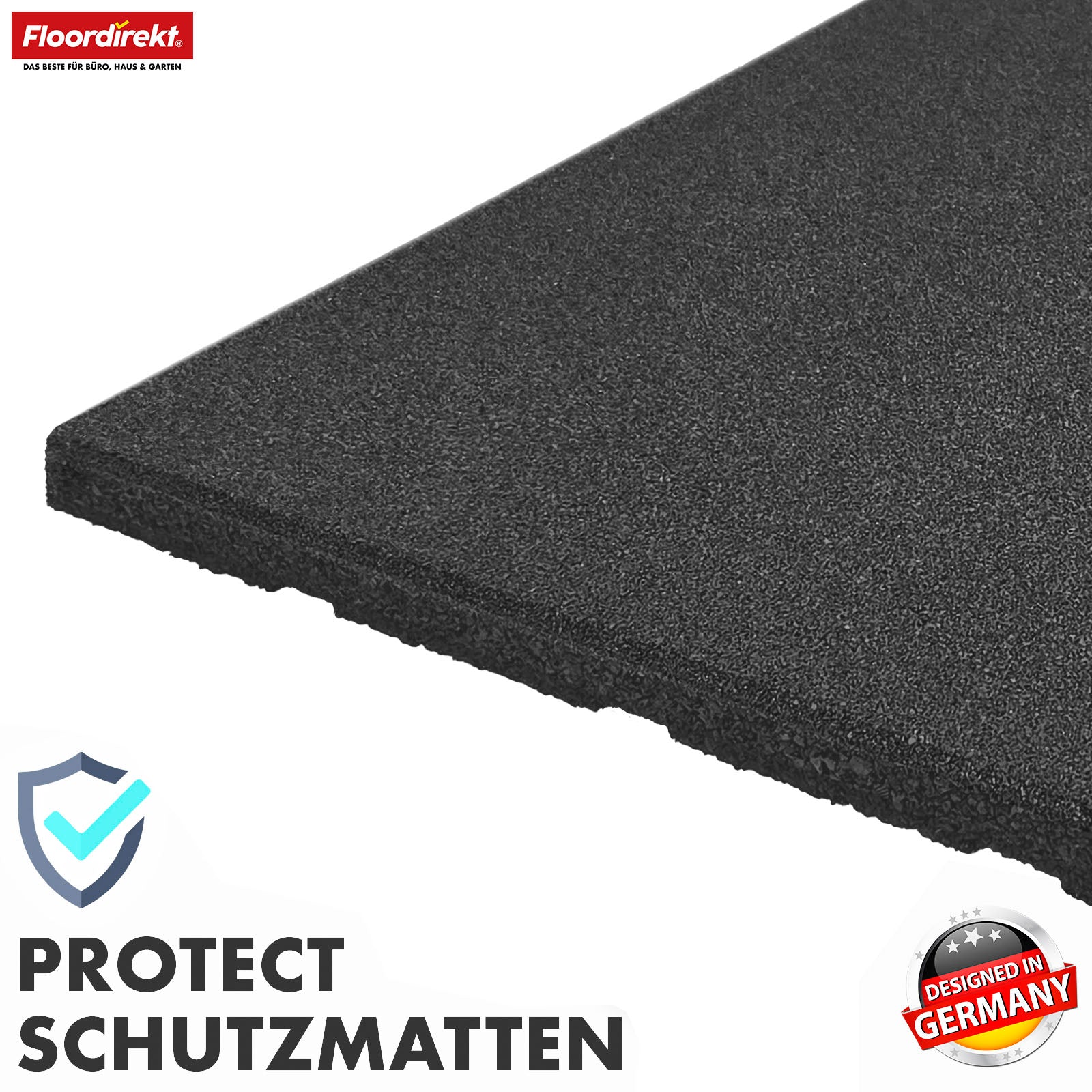 Fallschutzmatte | Play Protect | Rutschfester, robuster Gummi-Bodenschutz | Verschiedene Stärken & Farben | 50 x 50 cm