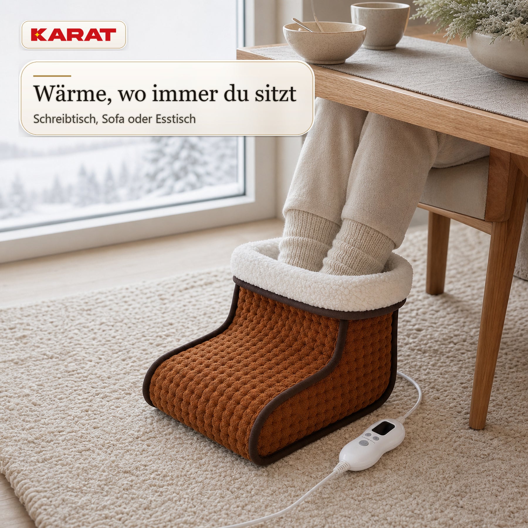 Elektrischer Fußwärmer | Fjord | 6 Heizstufen bis 55 °C, Timer & Sherpa-Futter | 4 Farben