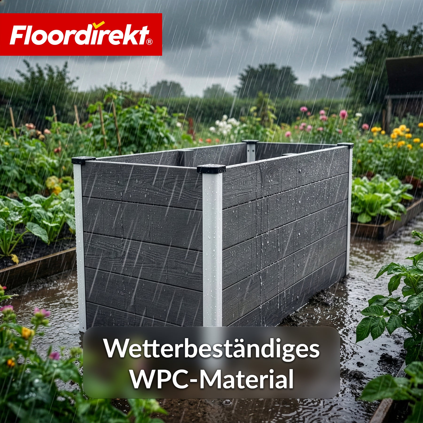 WPC-Hochbeet | Delos | 150 x 70 x 75 cm | Extra stabil mit Stützstange | Anthrazit | Mit Aluminium-Eckprofilen
