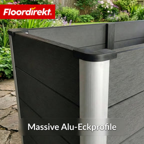 WPC-Hochbeet | Delos | 150 x 70 x 75 cm | Extra stabil mit Stützstange | Anthrazit | Mit Aluminium-Eckprofilen