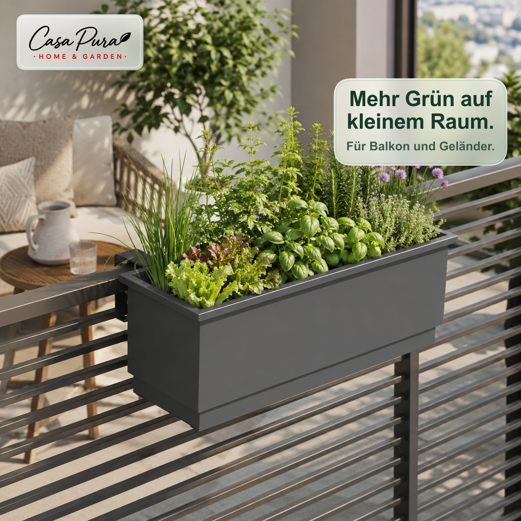 Balkonkasten | Viola | Metall-Balkonkasten mit Auffangschale für Balkon & Geländer