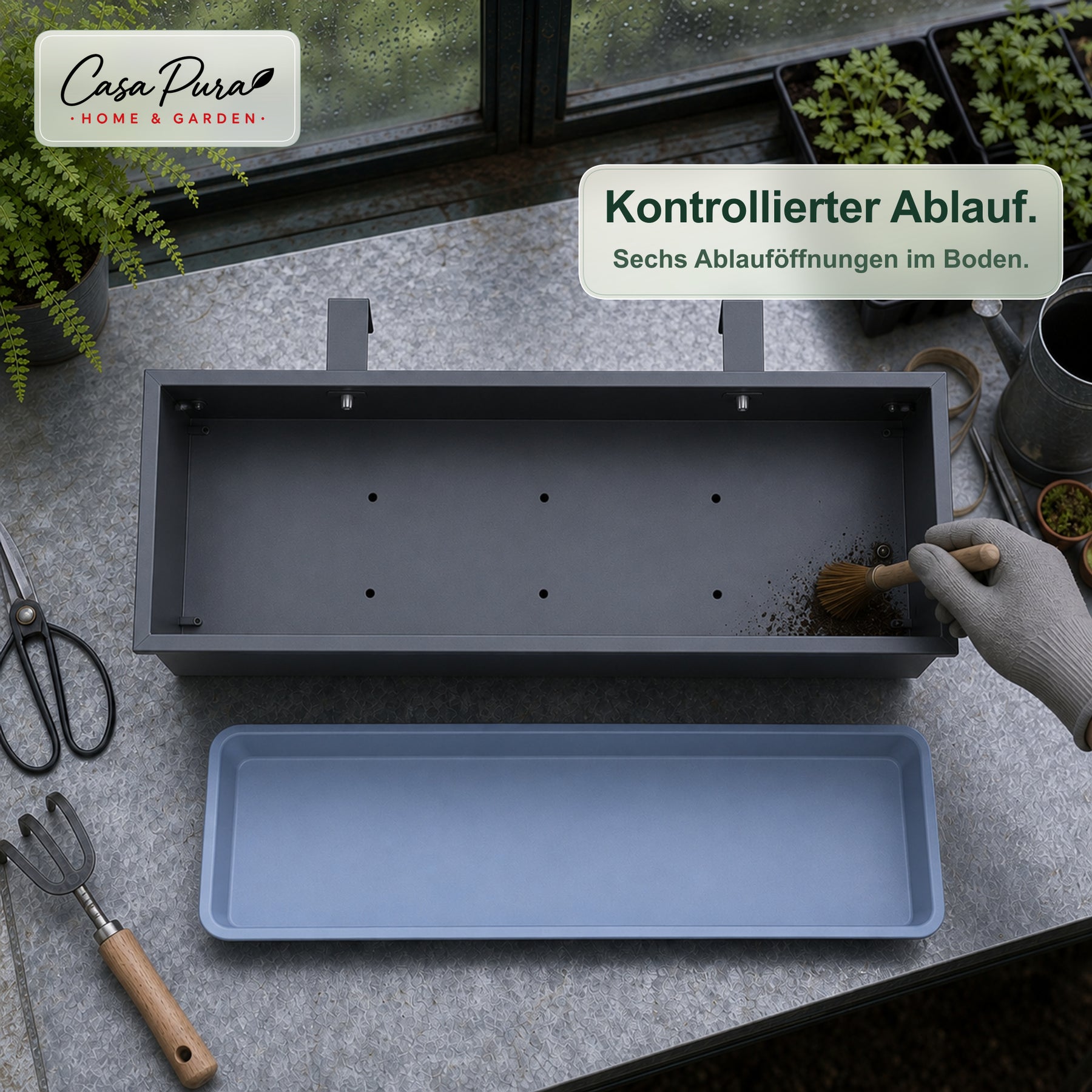 Balkonkasten | Viola | Metall-Balkonkasten mit Auffangschale für Balkon & Geländer