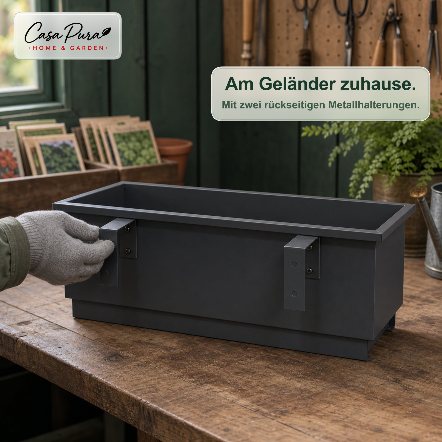 Balkonkasten | Viola | Metall-Balkonkasten mit Auffangschale für Balkon & Geländer