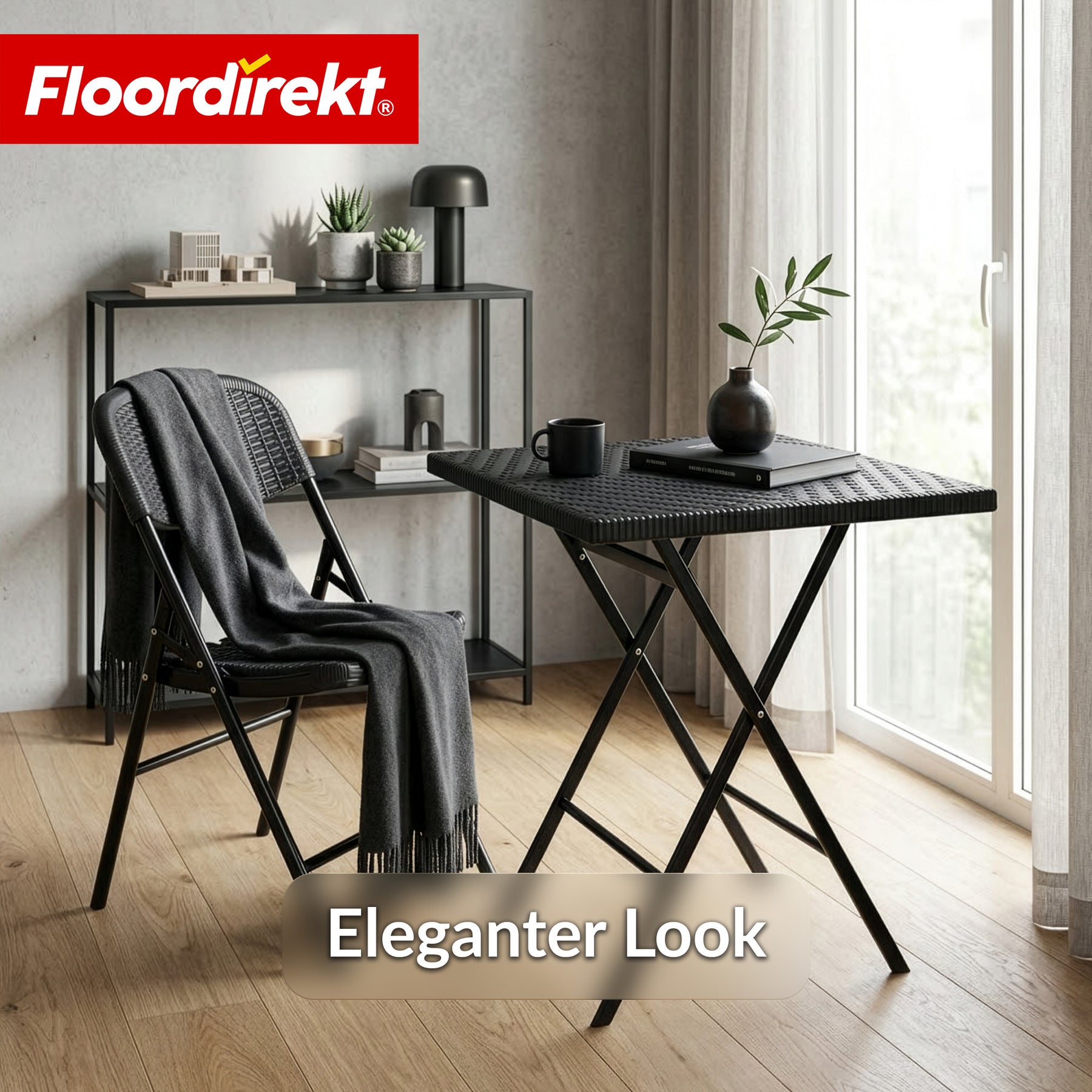 Klapptisch | Kobe | Schwarzer Gartentisch klappbar in Rattan-Optik | 60 × 60 cm