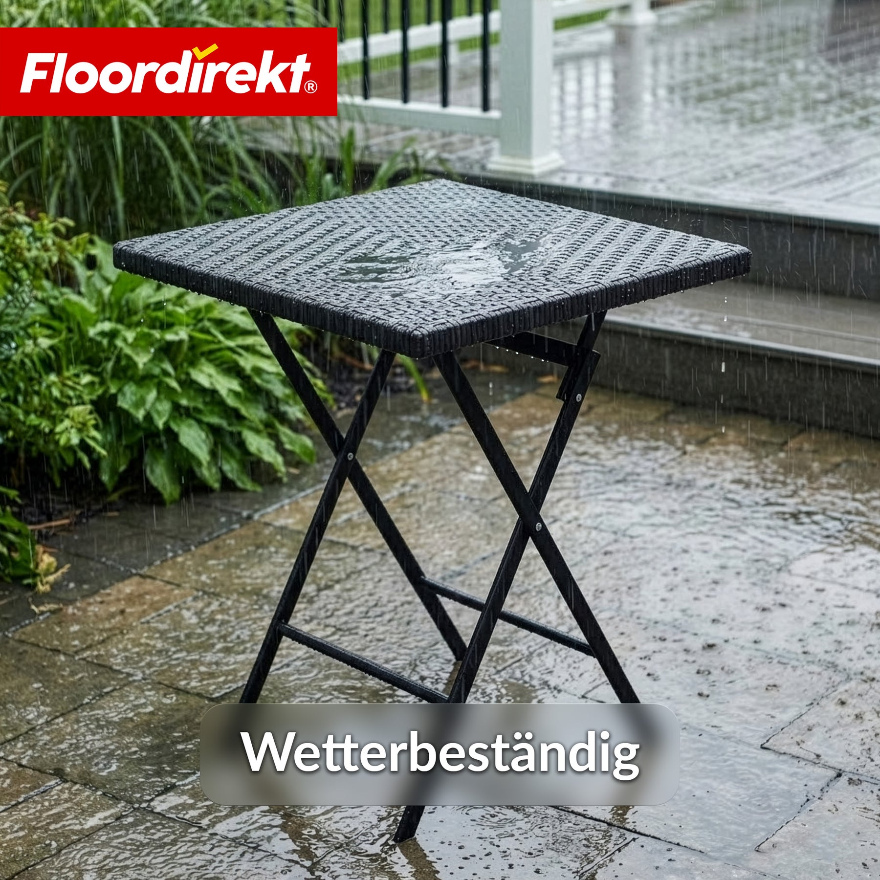 Klapptisch | Kobe | Schwarzer Gartentisch klappbar in Rattan-Optik | 60 × 60 cm