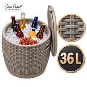 Getränkekühler | Laguna | 36 L Kühlbox mit Sitz- & Beistelltischfunktion in Rattan-Optik | 2 Farben