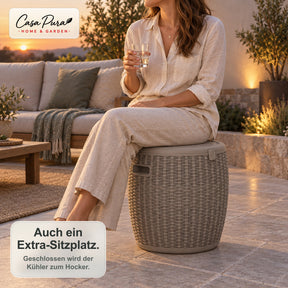 Getränkekühler | Laguna | 36 L Kühlbox mit Sitz- & Beistelltischfunktion in Rattan-Optik | 2 Farben