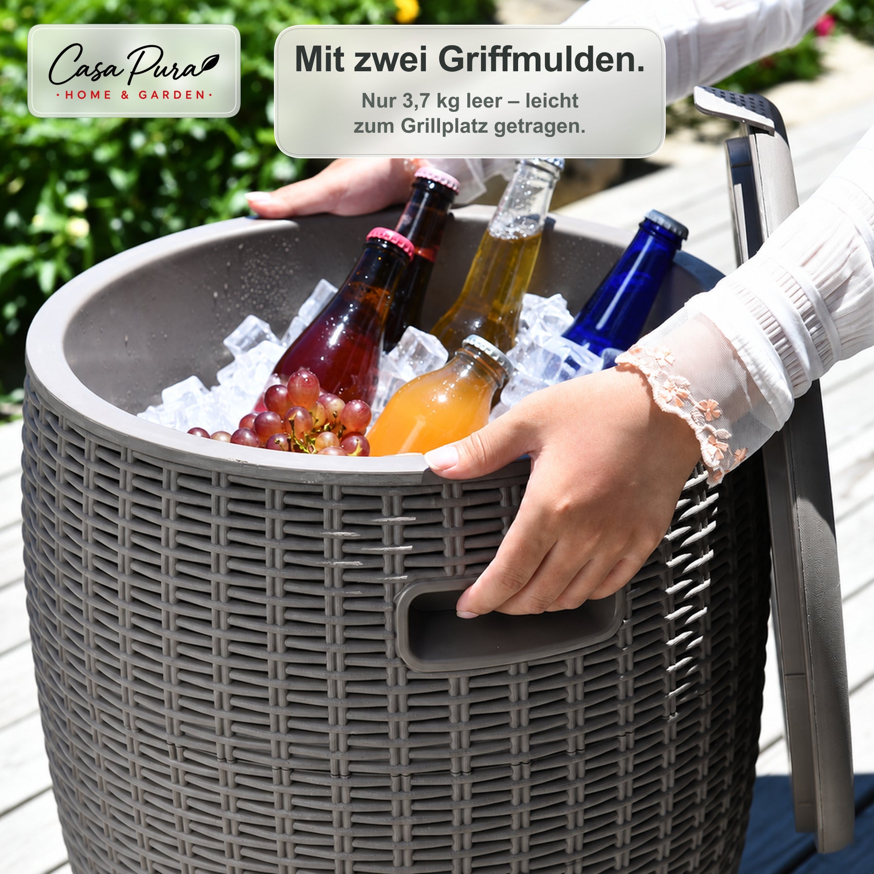 Getränkekühler | Laguna | 36 L Kühlbox mit Sitz- & Beistelltischfunktion in Rattan-Optik | 2 Farben