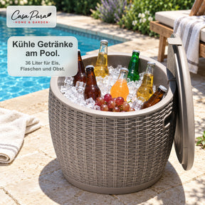 Getränkekühler | Laguna | 36 L Kühlbox mit Sitz- & Beistelltischfunktion in Rattan-Optik | 2 Farben