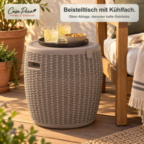 Getränkekühler | Laguna | 36 L Kühlbox mit Sitz- & Beistelltischfunktion in Rattan-Optik | 2 Farben