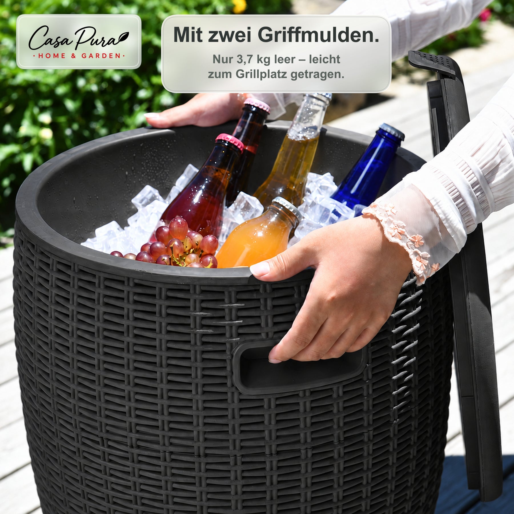Getränkekühler | Laguna | 36 L Kühlbox mit Sitz- & Beistelltischfunktion in Rattan-Optik | 2 Farben