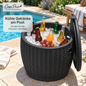 Getränkekühler | Laguna | 36 L Kühlbox mit Sitz- & Beistelltischfunktion in Rattan-Optik | 2 Farben