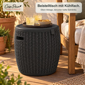 Getränkekühler | Laguna | 36 L Kühlbox mit Sitz- & Beistelltischfunktion in Rattan-Optik | 2 Farben