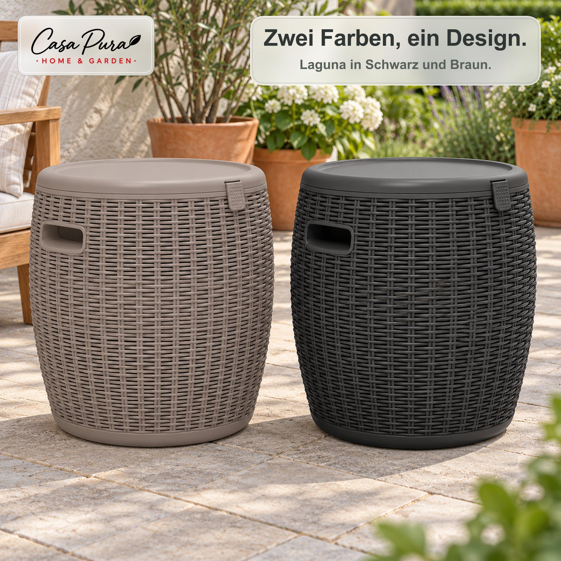 Getränkekühler | Laguna | 36 L Kühlbox mit Sitz- & Beistelltischfunktion in Rattan-Optik | 2 Farben