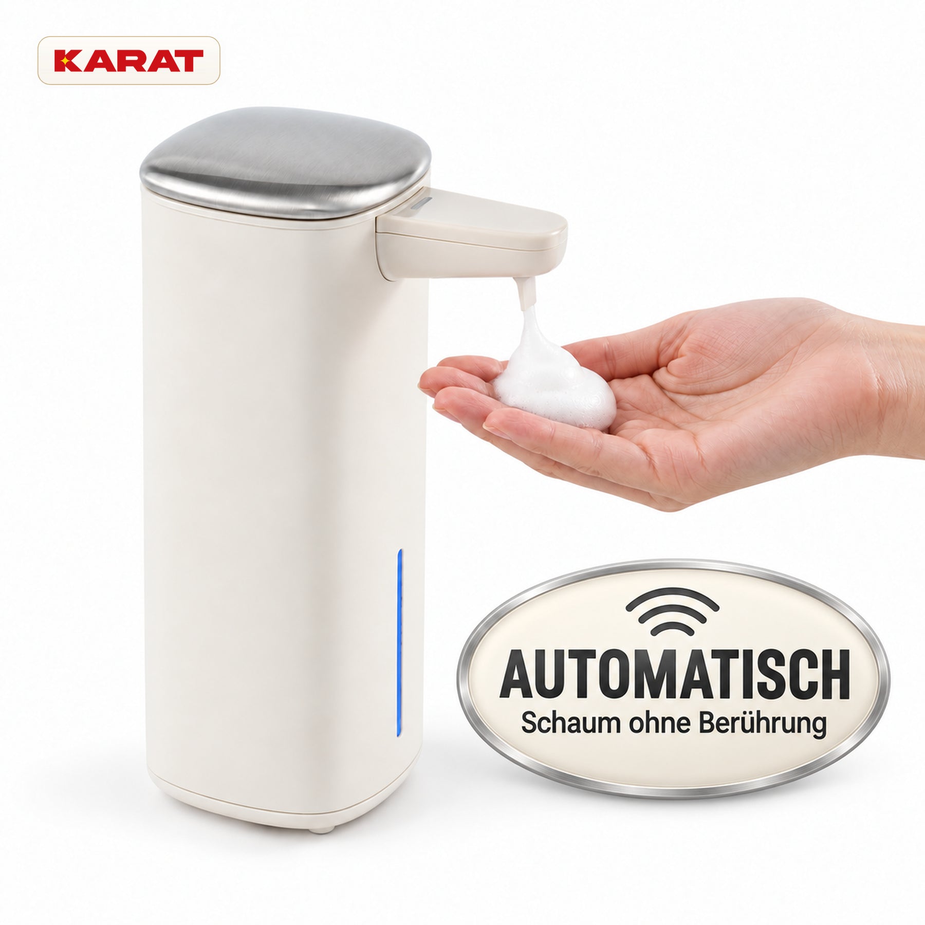 Automatischer Schaumseifenspender | Liora | Berührungsloser Seifenspender mit Sensor, USB-C-Akku & Edelstahl | 250 ml