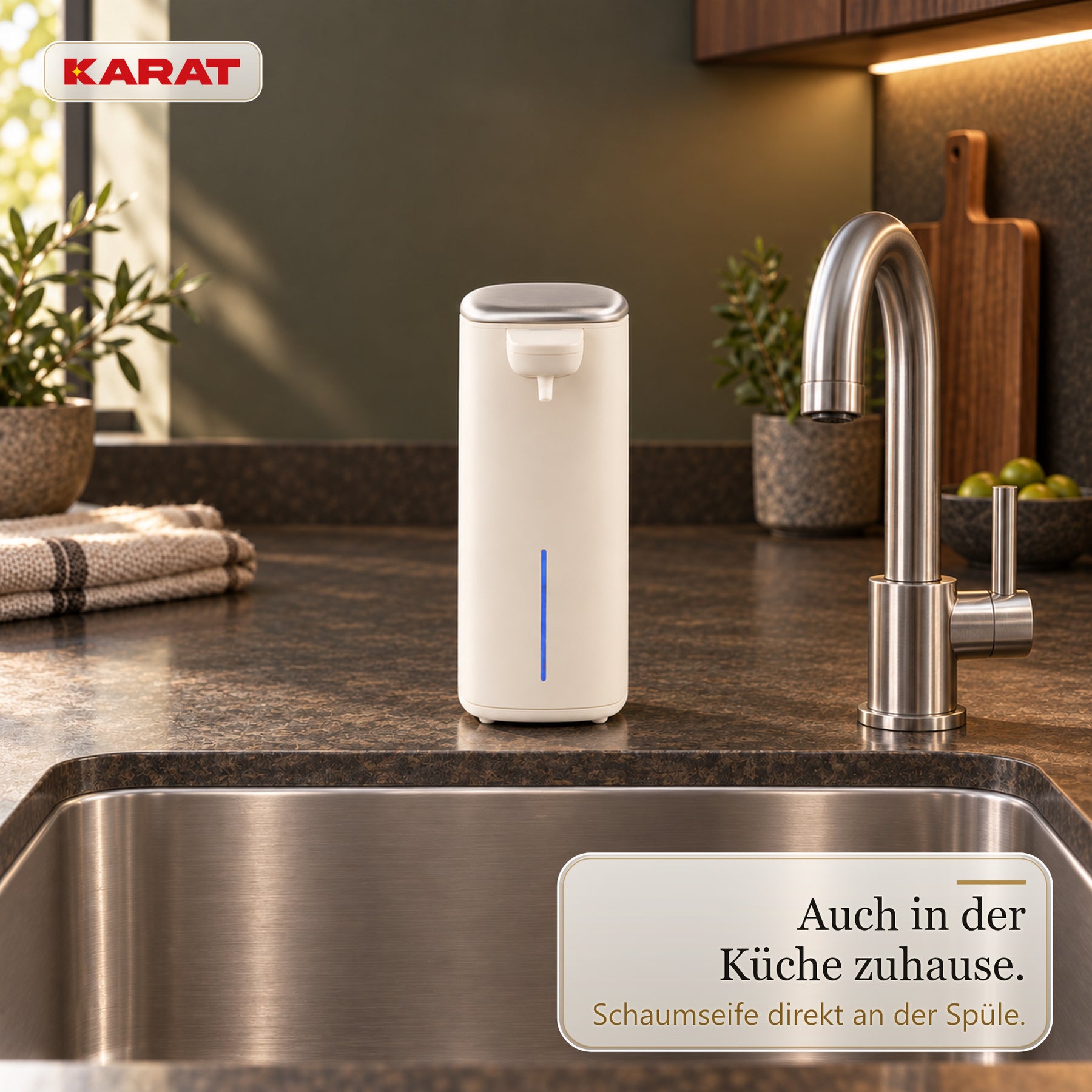 Automatischer Schaumseifenspender | Liora | Berührungsloser Seifenspender mit Sensor, USB-C-Akku & Edelstahl | 250 ml