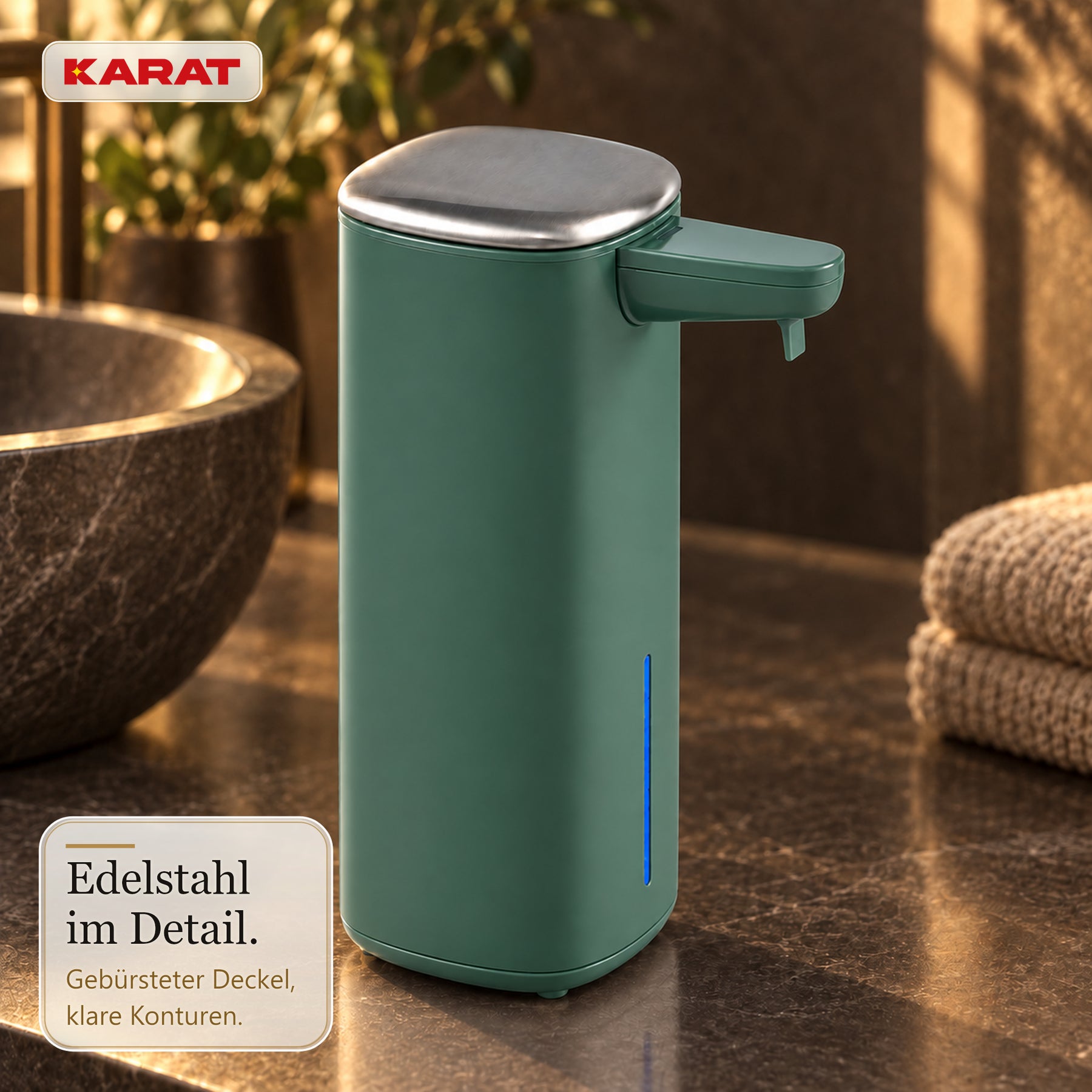 Automatischer Schaumseifenspender | Liora | Berührungsloser Seifenspender mit Sensor, USB-C-Akku & Edelstahl | 250 ml