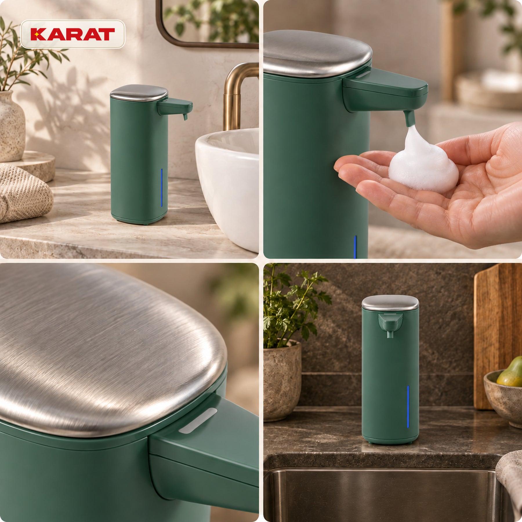 Automatischer Schaumseifenspender | Liora | Berührungsloser Seifenspender mit Sensor, USB-C-Akku & Edelstahl | 250 ml