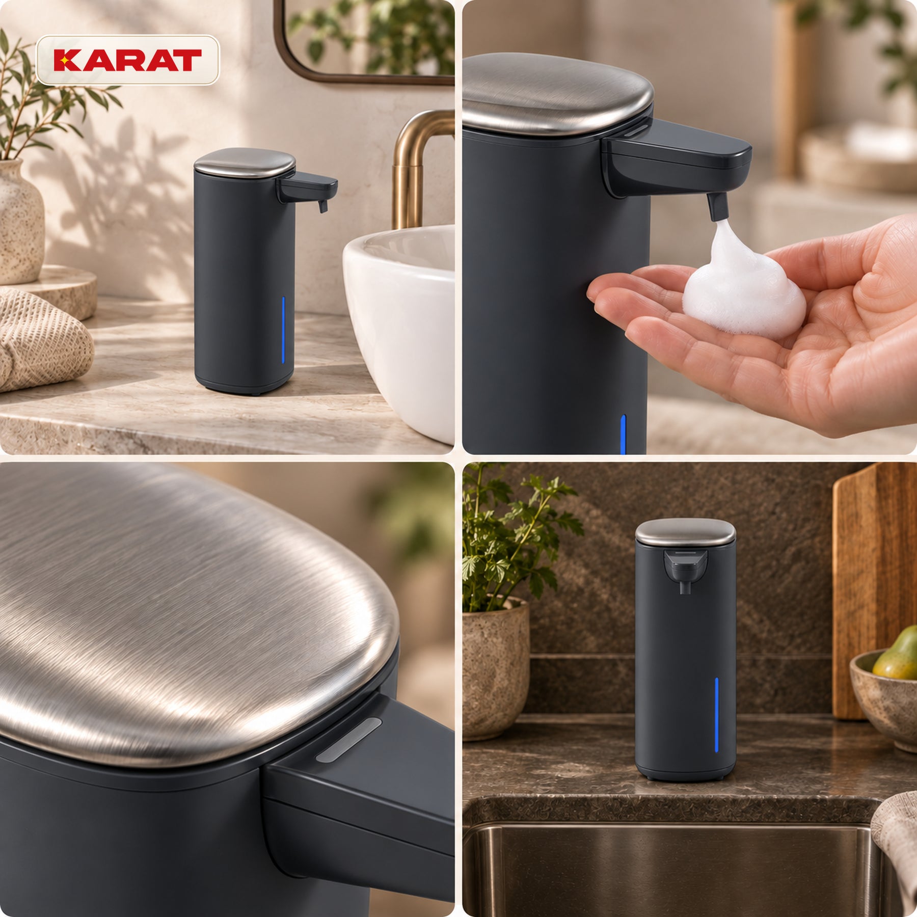 Automatischer Schaumseifenspender | Liora | Berührungsloser Seifenspender mit Sensor, USB-C-Akku & Edelstahl | 250 ml
