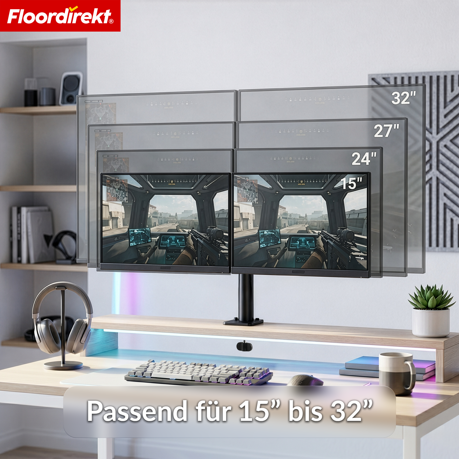 T2_Schwarz - Doppelarm für 2 Monitore