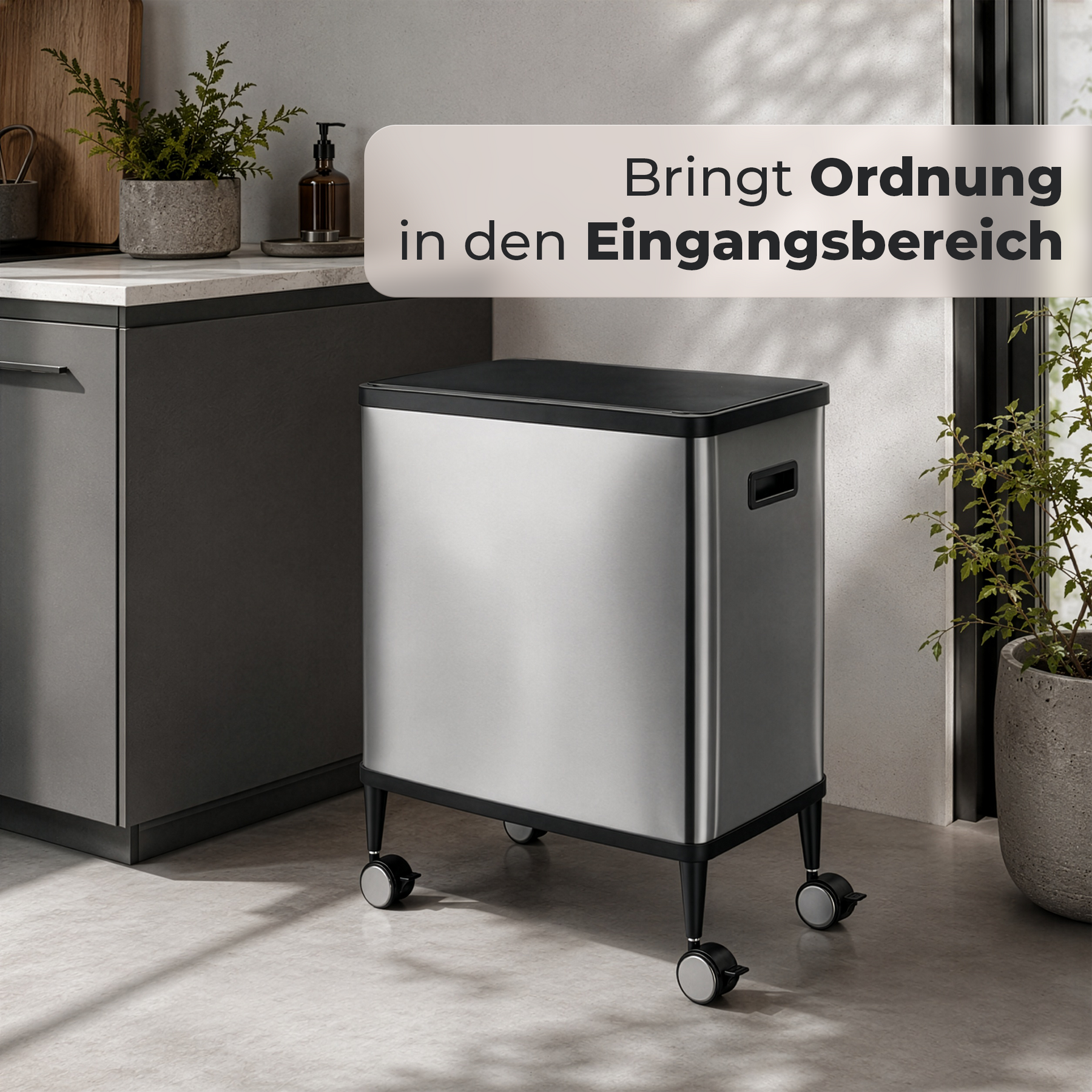 Mülleimer | Tyler | Sensor-Abfalleimer aus Edelstahl | 2 × 24 L Mülltrennung | Rollen mit Bremsen