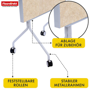 Mobile Präsentationstafel | Giant | Doppelseite Filztafel 80 x 120 cm mit feststellbaren Rollen & Ablage | Erhältlich in mehreren Farben