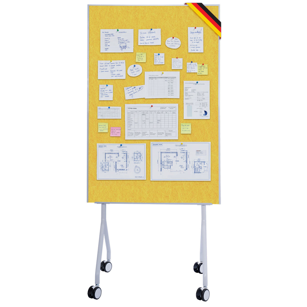 Mobile Präsentationstafel | Giant | Doppelseite Filztafel 80 x 120 cm mit feststellbaren Rollen & Ablage | Erhältlich in mehreren Farben