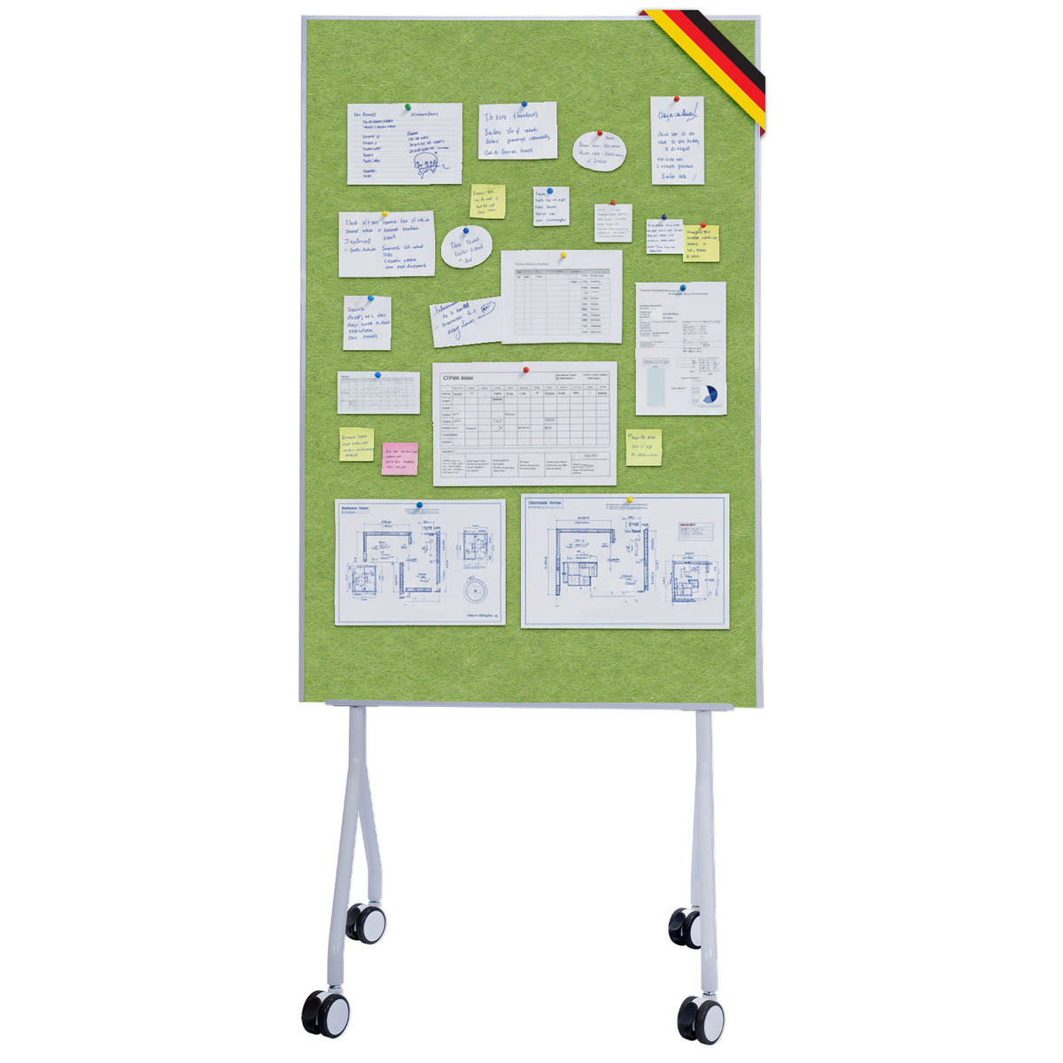Mobile Präsentationstafel | Giant | Doppelseite Filztafel 80 x 120 cm mit feststellbaren Rollen & Ablage | Erhältlich in mehreren Farben