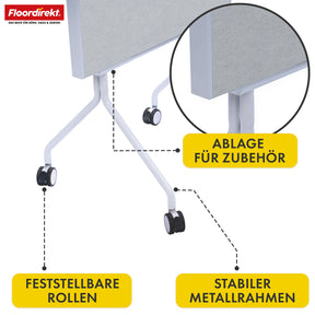 Mobile Präsentationstafel | Giant | Doppelseite Filztafel 80 x 120 cm mit feststellbaren Rollen & Ablage | Erhältlich in mehreren Farben