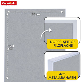 Mobile Präsentationstafel | Giant | Doppelseite Filztafel 80 x 120 cm mit feststellbaren Rollen & Ablage | Erhältlich in mehreren Farben