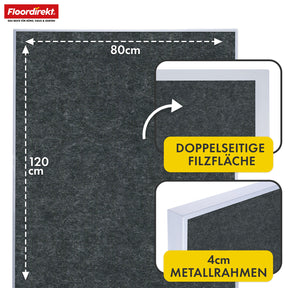 Mobile Präsentationstafel | Giant | Doppelseite Filztafel 80 x 120 cm mit feststellbaren Rollen & Ablage | Erhältlich in mehreren Farben
