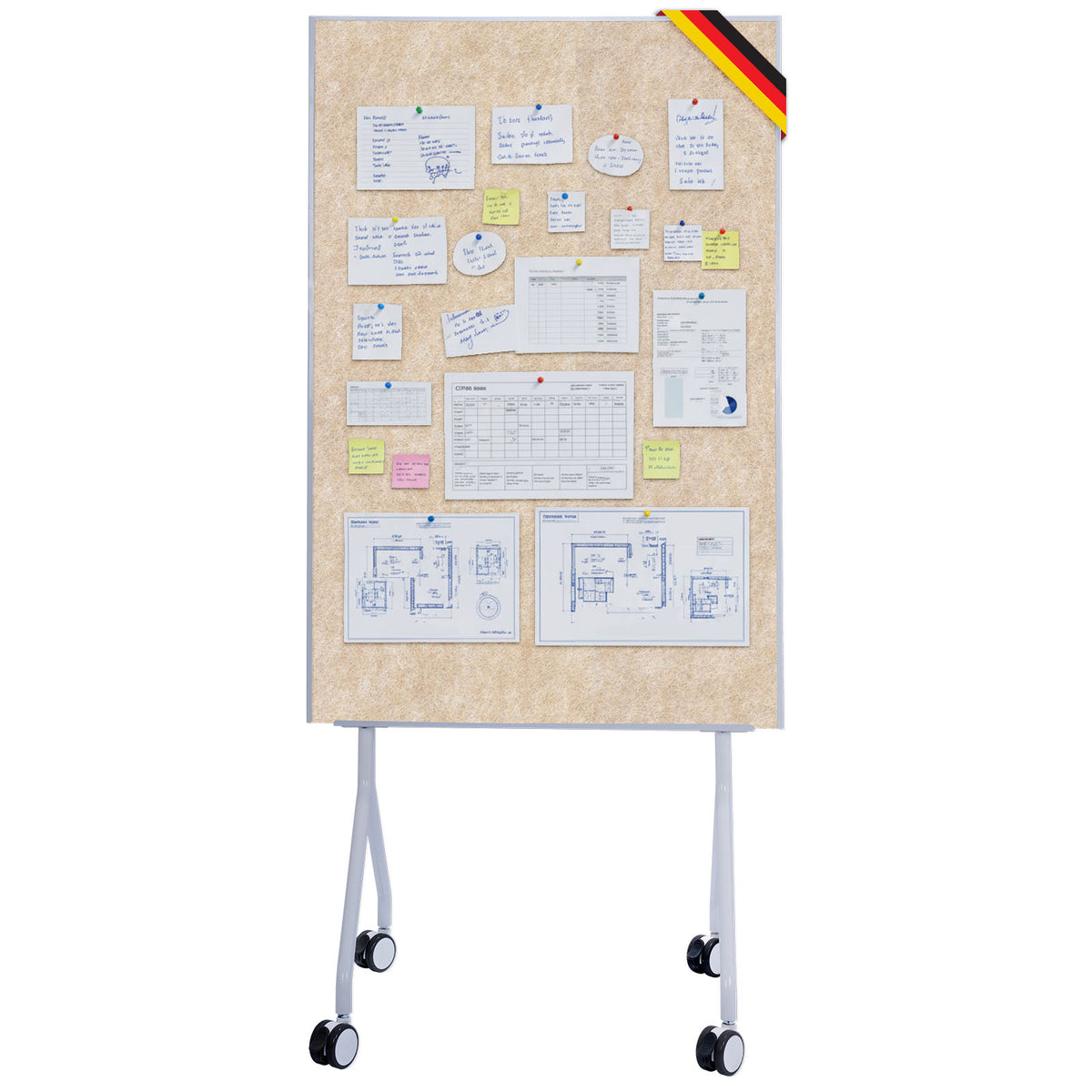 Mobile Präsentationstafel | Giant | Doppelseite Filztafel 80 x 120 cm mit feststellbaren Rollen & Ablage | Erhältlich in mehreren Farben