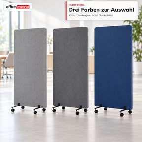 Akustik-Stellwand auf Rollen | Silent Stand | Mobiler Raumteiler aus Polyester mit Sichtschutz | 3 Größen