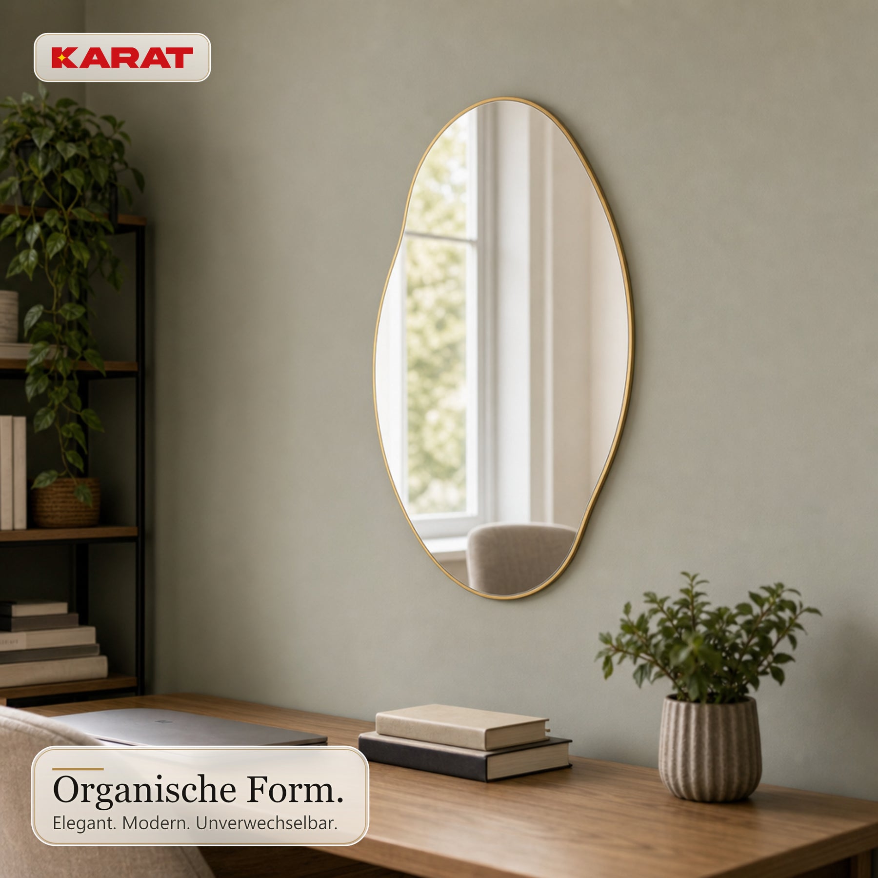 Wandspiegel | Lena | Organischer Spiegel mit Aluminiumrahmen Champagne | 60 × 90 cm