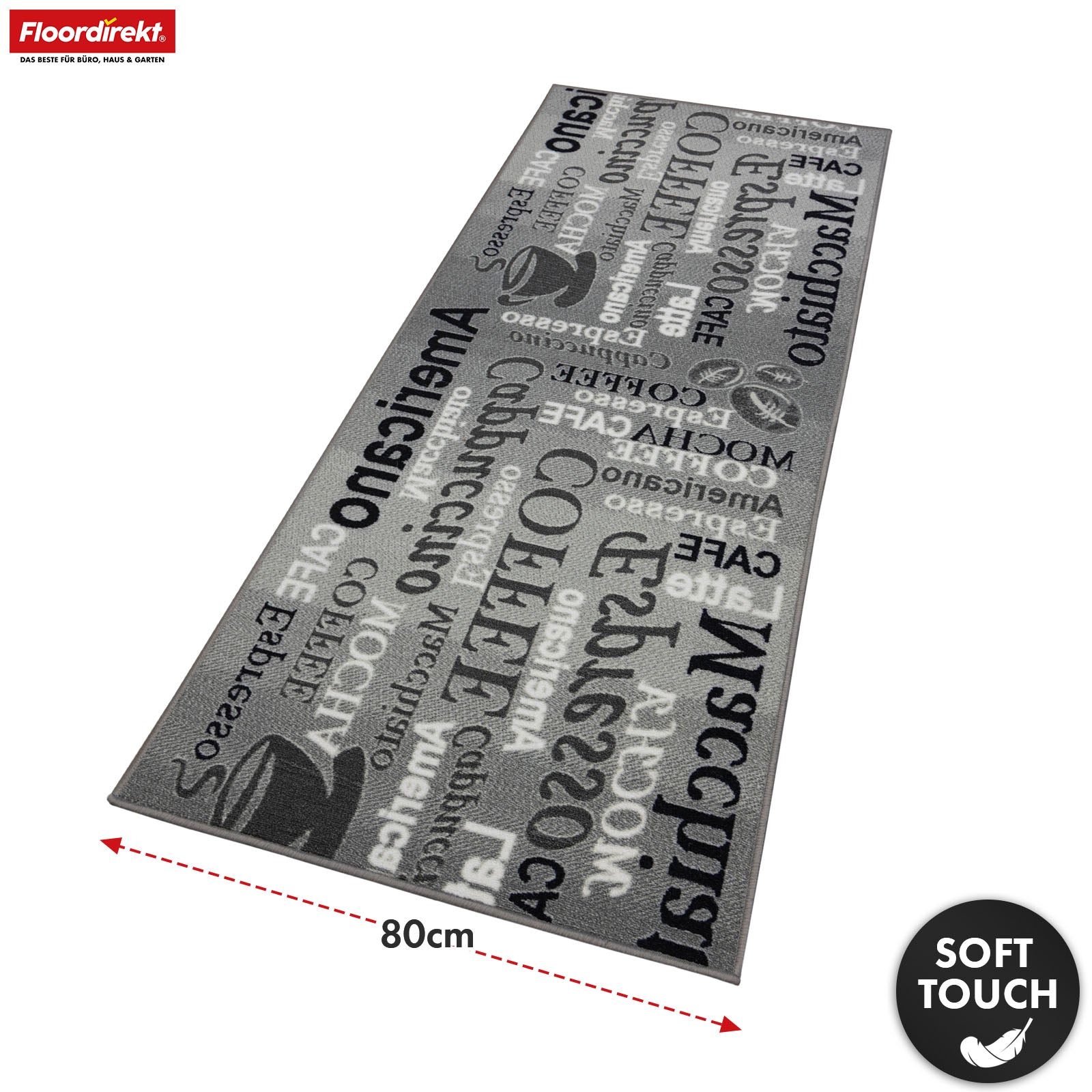 Teppichläufer | Coffee | Moderner Küchenläufer mit Kaffee-Motiven | Rutschfest, strapazierfähig & pflegeleicht